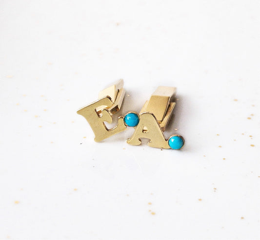 Initial + Turquoise Cuff Links